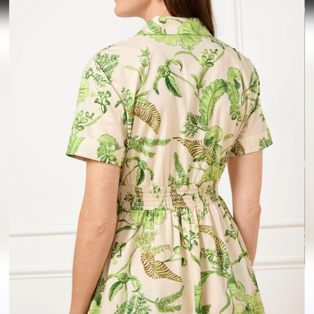 Talbots White Midi Dress with Green and Brown Leaf Print - Picture 3 of 8